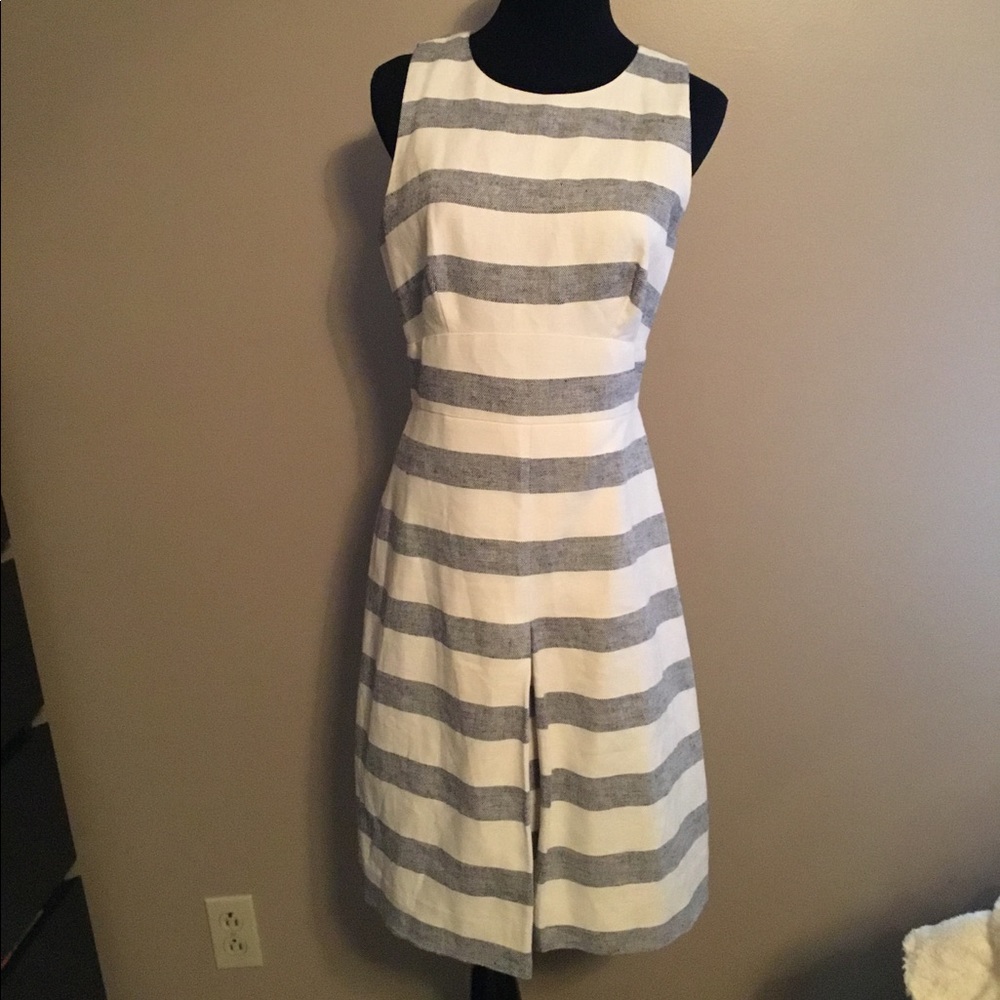 J. Crew White and Gray Striped Dress